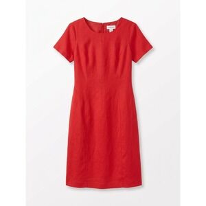 Chadwicks Red Linen Blend Sheath Dress Women 6P Short Sleeve Midi Lined 3-4227-9